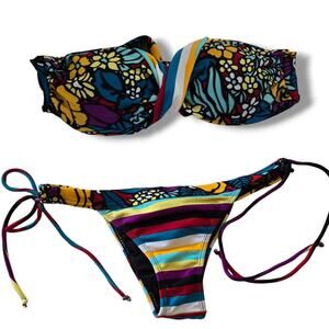 Rio de Sol Women's Colorful Bandeau Bikini Set Size Large